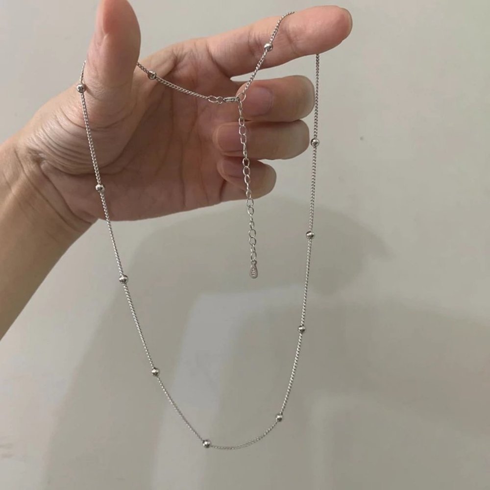 *NEW 925 Sterling Silver Simple Bead Necklace B7 - Picture 7 of 11
